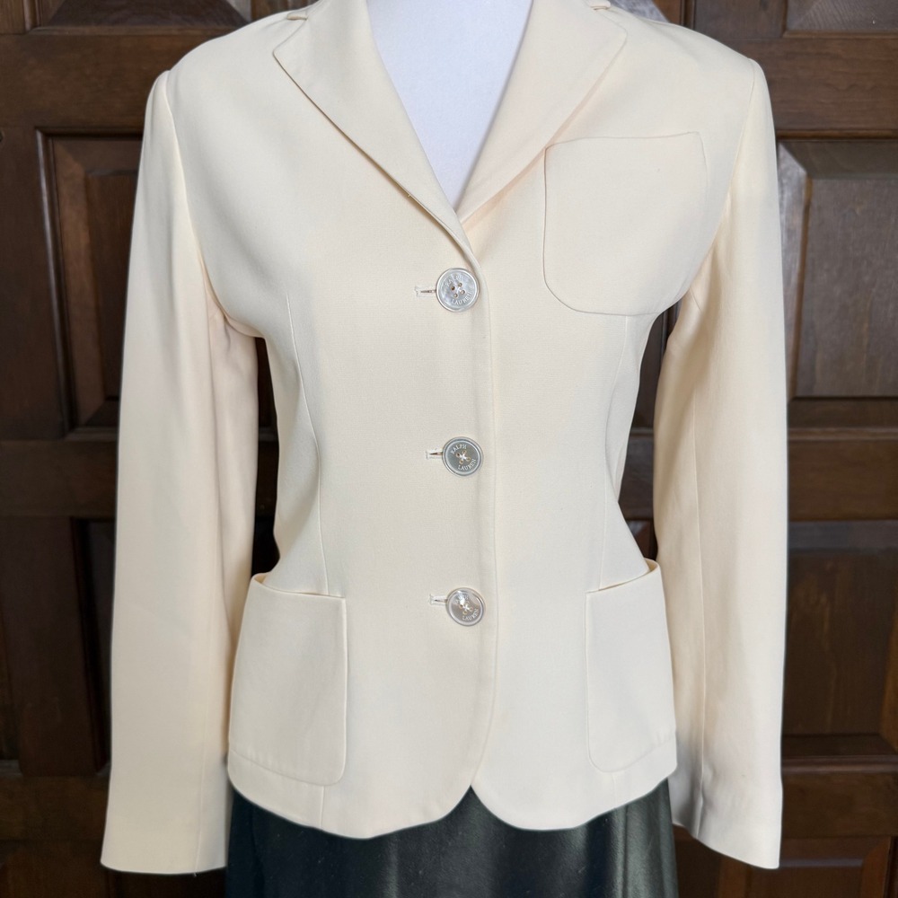 Women's Ralph Lauren Black Label 100% Silk Georgette Ivory Blazer Sz 2 Jacket **
